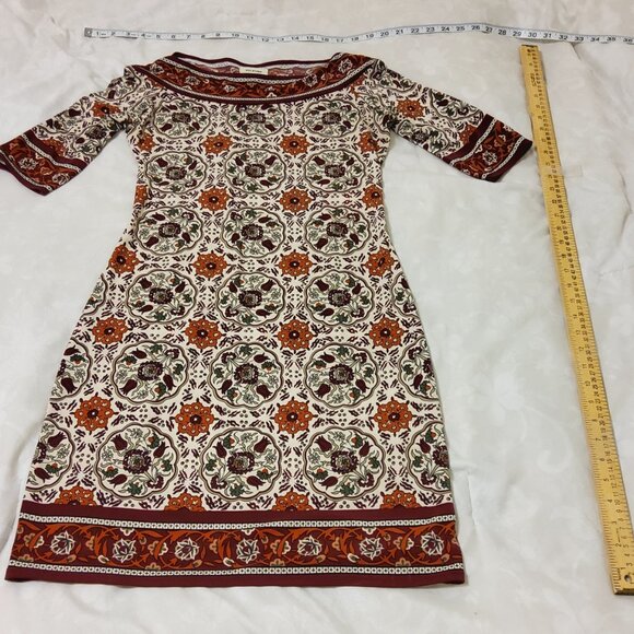Max Studio Mixed Maroon Rust Flower Print Stretch 3/4 Sleeve XS Dress - Picture 2 of 5